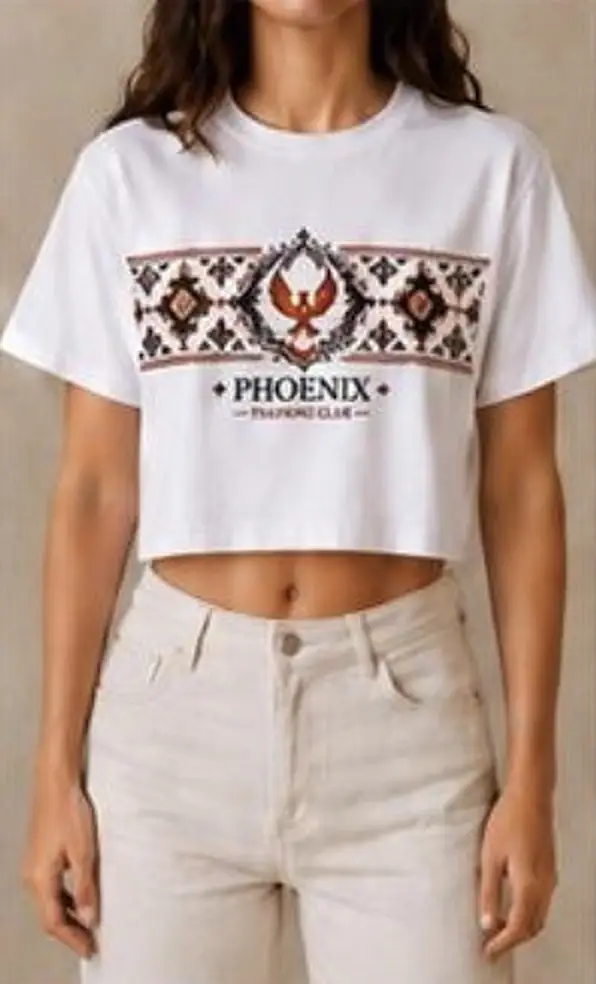 Phoenix Motif Crop · Beyaz