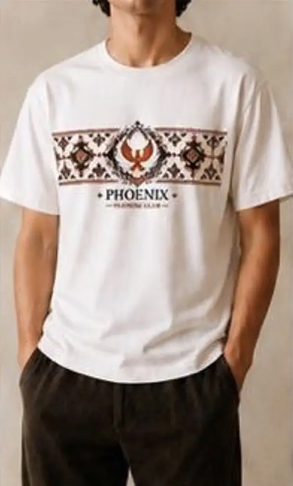 Phoenix Motif Tişört · Beyaz